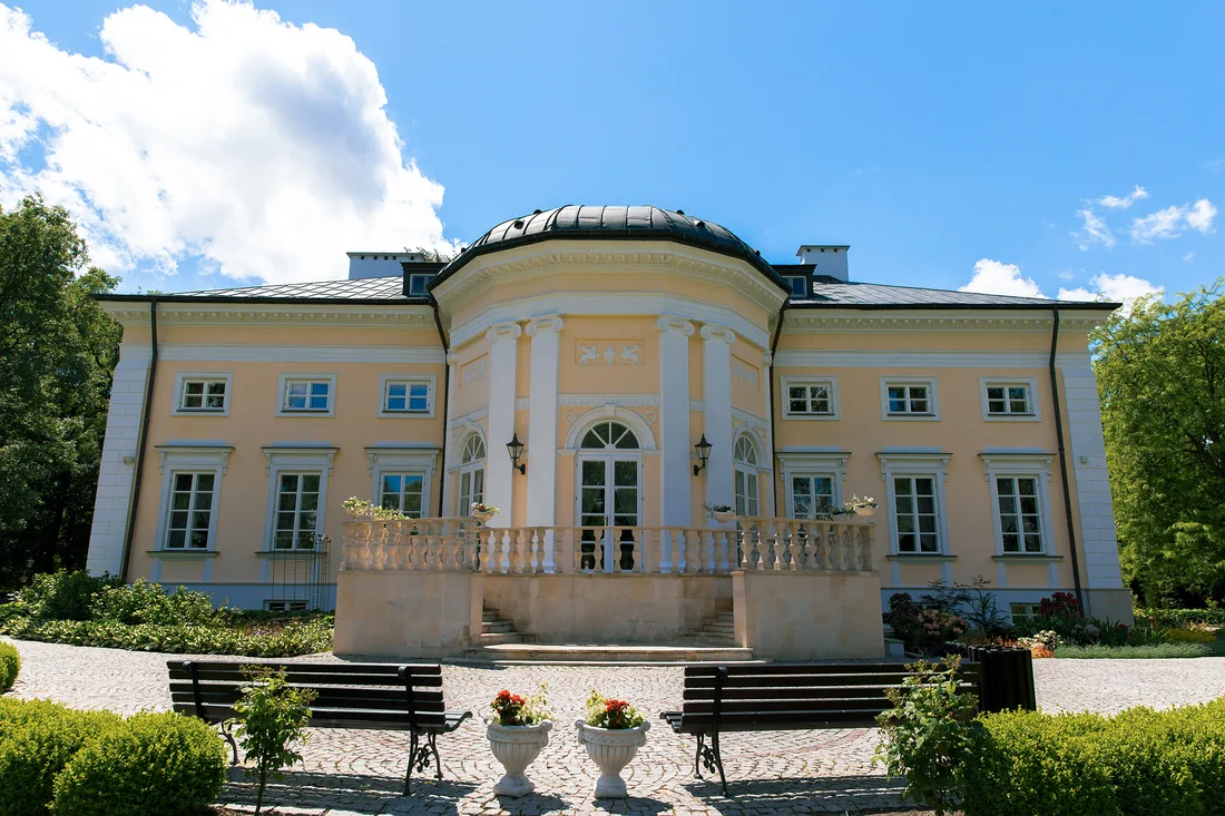 Taras pałacowy z balustradą i wazonami